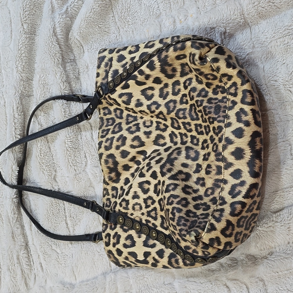 Jessica Simpson Leopard Print Animal Pattern Tote Bag Studded Accents